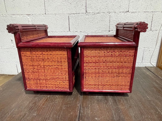 Image 1 of Maugrion rotan nachtkastjes voor Roche Bobois, jaren 80