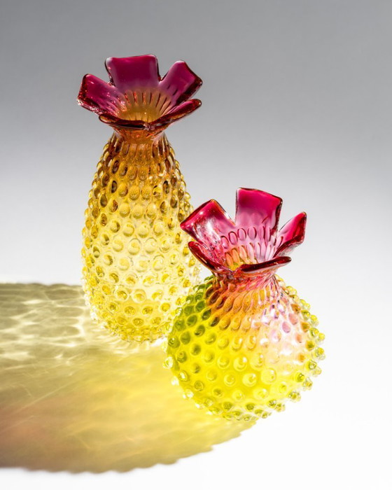 Image 1 of Frantisek Koudelka Skrdlovice Glassworks “Ananas” Raro DÚO de vidrio artístico checo