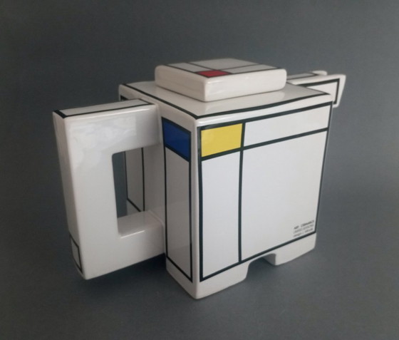 Image 1 of Juraj Mihalik postmoderne/kubistische 'Mondriaan' keramische theepot jaren 80