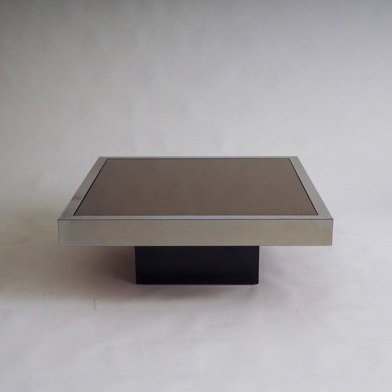 Image 1 of Tavolino in acciaio inox con piano in vetro marrone