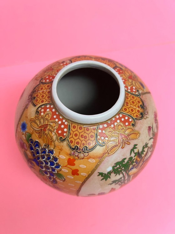 Image 1 of Small vintage Satsuma vase, Japanese chinoiserie flower vase