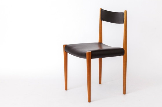 Image 1 of 1 van 6 Vintage Duitse eetkamerstoelen van Lübke, jaren 70, beukenhout en zwart kunstleer (maximaal 6 beschikbaar)