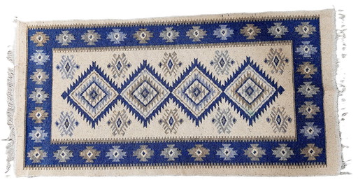 Vintage geometric-patterned flatweave kilim rug