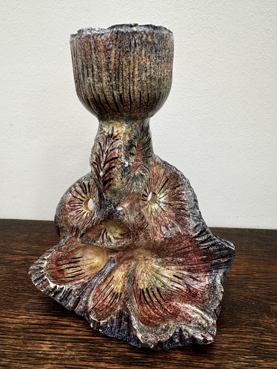 Image 1 of Organic Shaped Candle Holder - Signed Vintage Ceramic