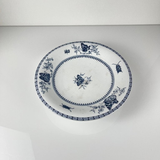 Niedrige blaue Kompottschale "Butterfly" auf Sockel von Minton &co, England, 19.