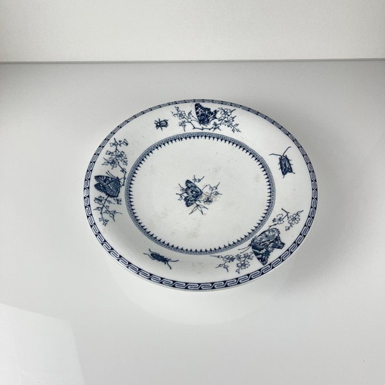 Image 1 of Low blue "Butterfly" compote dish on pedestal by Minton &co, England, 19th century