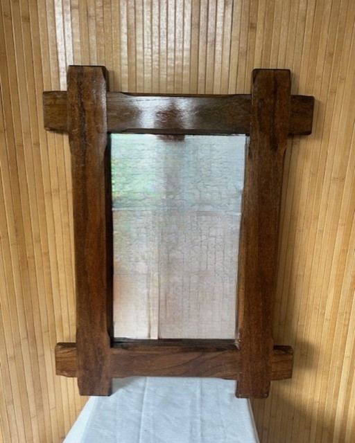 Massief eiken brutalistische spiegel