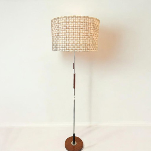 Temde Vintage 60er Jahre Stehleuchte/Bodenlampe-höhenverstellbar mit Deckenfluter aus Teakholz und verchromten Metall
