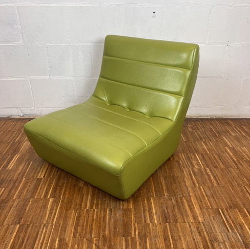 Green Leather Lounge Armchair in Togo Style, 1980s