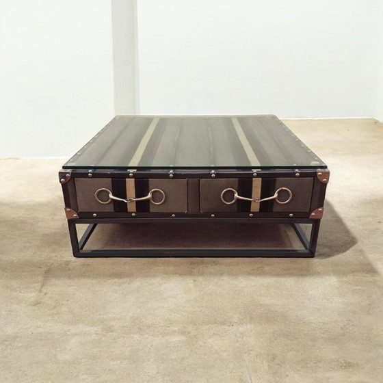 Image 1 of Casa Padrino coffee table in a luxurious vintage suitcase design with a glass top
