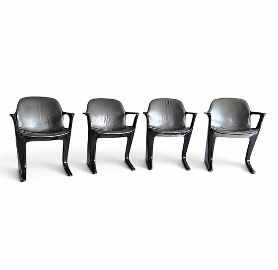 4 x Kangaroo Z-chair / Ernst Moeckl pour Horn Collection années 60 / Rembourrage cuir noir / Ernst Moeckl / (photo 4 of 19)