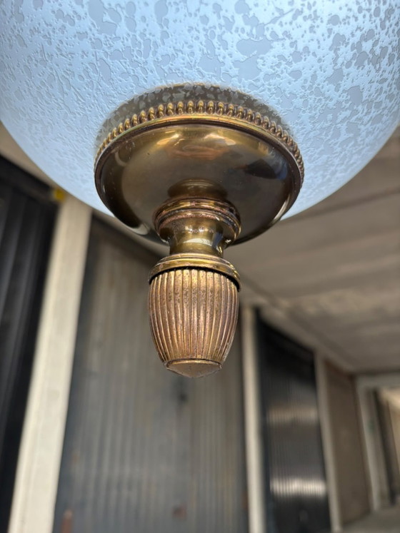Vintage Italian Brass Pendant Lamp with Frosted Glass – 1960s/1970s (photo 9 of 10)