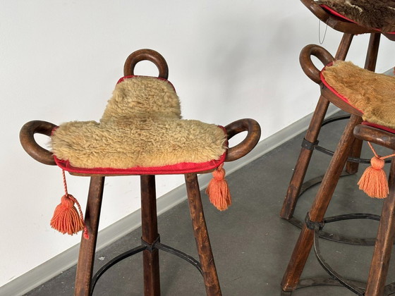 Set of 3 Vintage Brutalist Marbella Stools by Sergio Rodrigues – Barstools, Iron, Textile (photo 5 of 13)