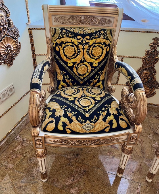 Original Gianni Versace Home Sessel Set 2 Stühle + Design Beistelltisch – Cotton, Wood (photo 10 of 15)