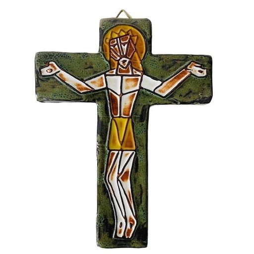 Mid-century Ceramic Crucifix Jesus on the Cross Ceramic Wall Cross 1960s