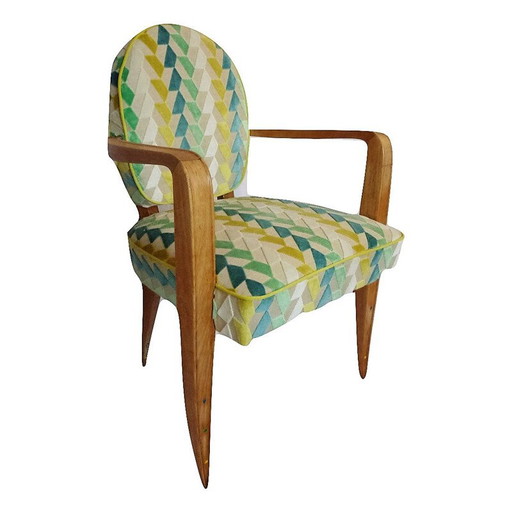 Silla de escritorio en madera de haya y tela verde - años 50