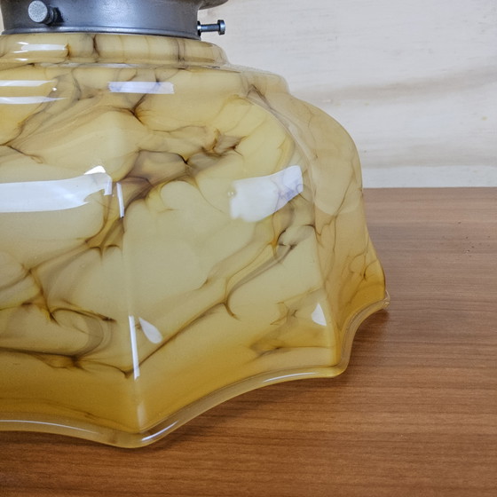 Image 1 of Plafonnier Art Déco ancien en verre marbré (jaune/orange)