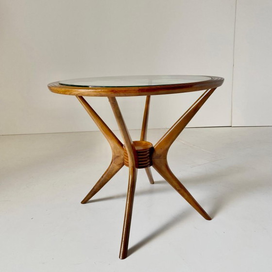 Image 1 of 1x Gebogener Couchtisch aus Holz mit Spinnenbeinen, Holz & Glas, Italien, 1950er Jahre