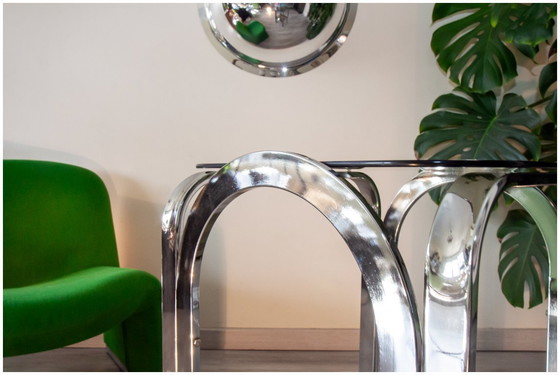 Image 1 of Mesita auxiliar de cromo y cristal ahumado de los años 70