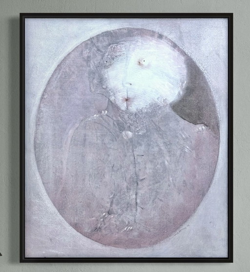Robert Detheux / 1979 / Rare peinture surréaliste / Madame la Colonelle 