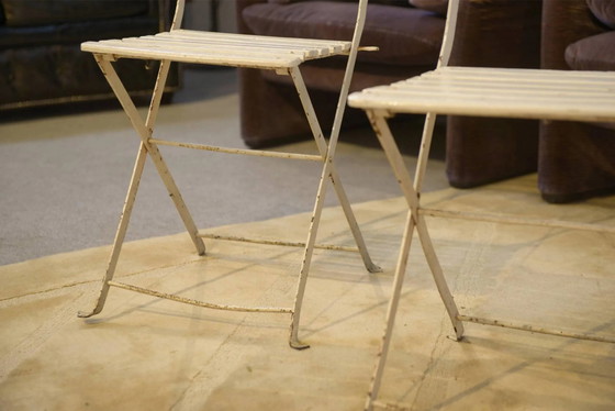 Set of 4 folding garden chairs from the 1960s. – Garden furniture, Wood, polished steel, Vintage (photo 9 of 10)