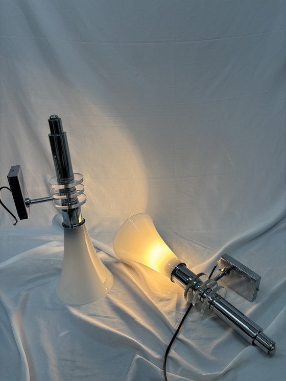 Image 1 of Set van 2 Vintage Art Deco Wandlampen Chroom & Glas Jaren 80
