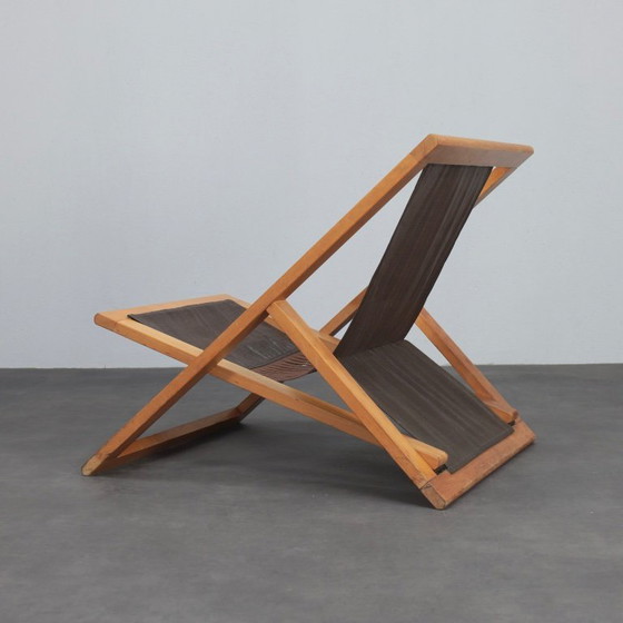 Image 1 of Modernist Folding Lounge Chair with Wooden Frame, 1970s