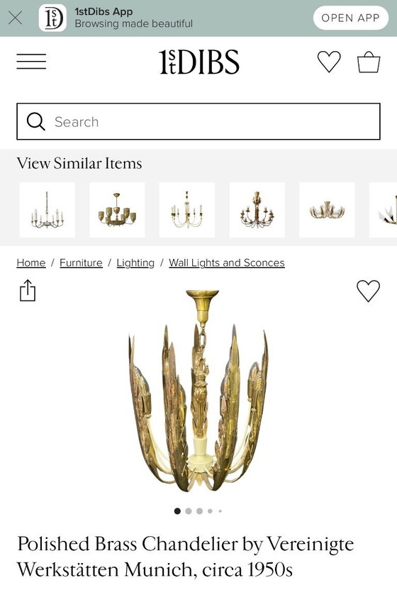 Image 1 of Vereinigte Werkstätten Munich chandelier 1950s