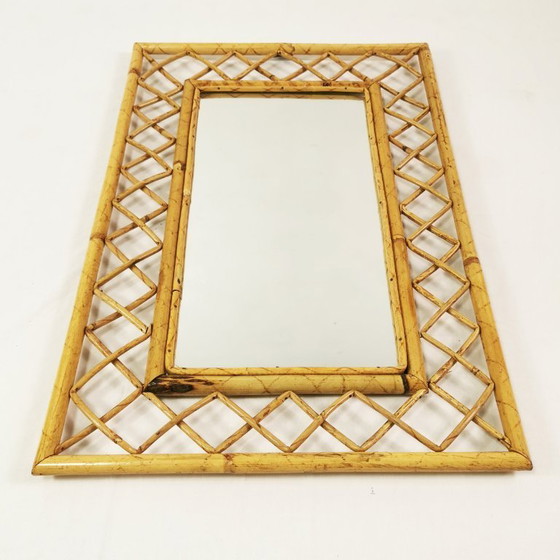 Image 1 of Specchio da parete in bambù e rattan, stile metà secolo, Italia, anni '60