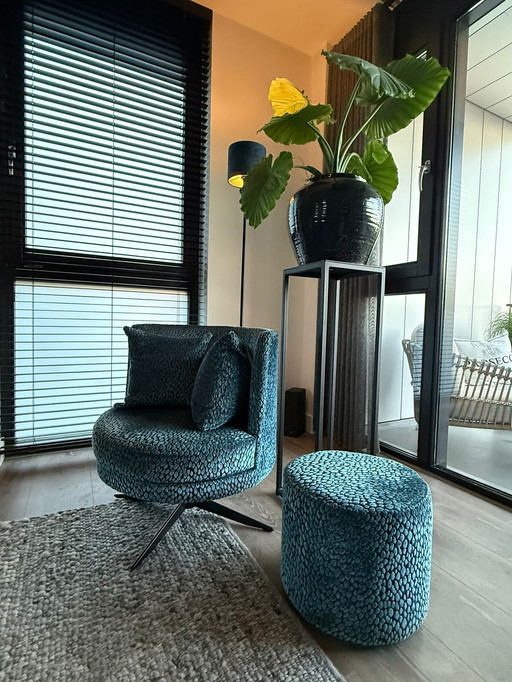 Armchair swivel , color Petrol / Claudi fabric