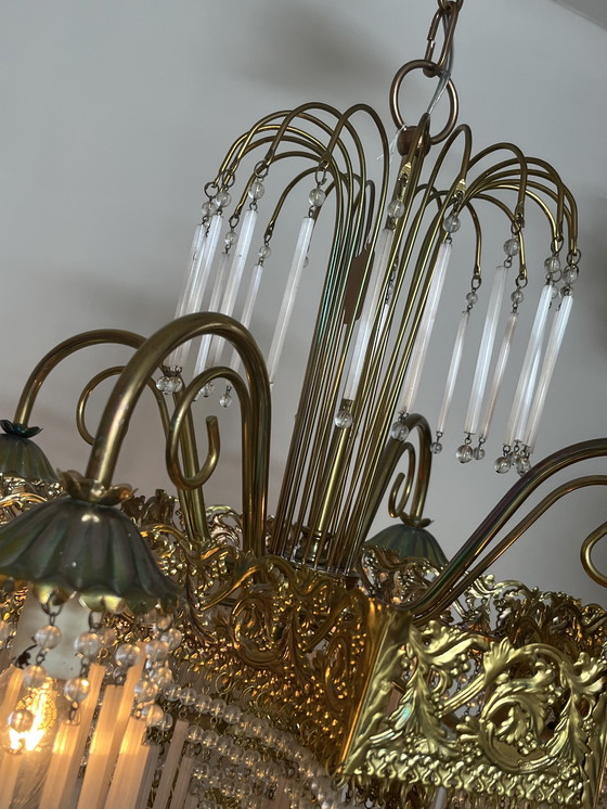 Image 1 of Vintage xl pink opaline rod chandelier pendant lamp art deco style