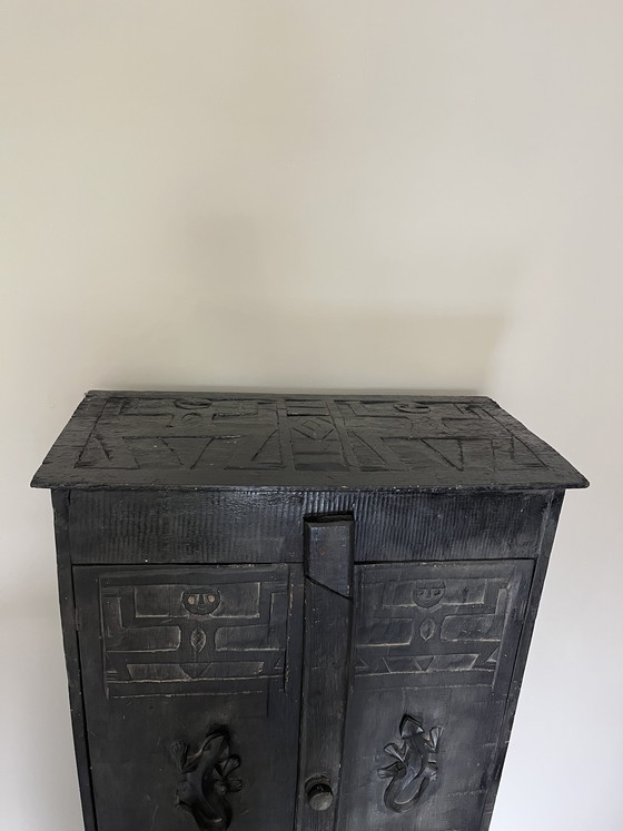 Image 1 of Vintage hand-carved black wooden chest 