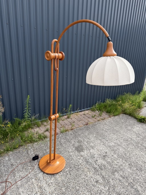 Lampada ad arco vintage in teak – vloerlampen, Textile, Wood