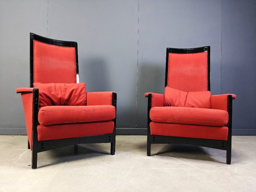 Set of 2 High Black Lacquered "Peggy" Arm Chairs by Umberto Asnago for Giorgetti