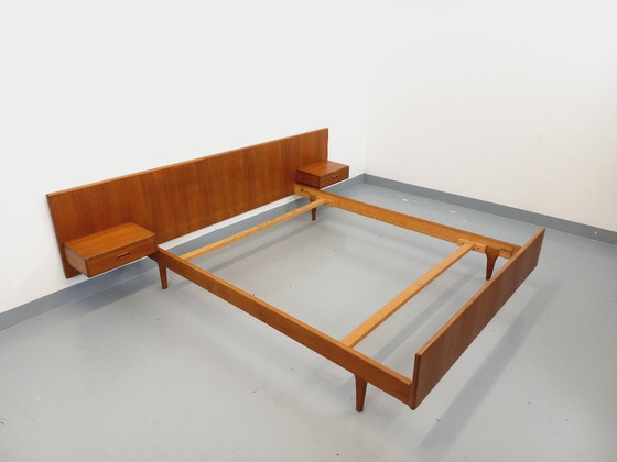 Image 1 of Vintage Scandinavian teak double bed from the 1960s with integrated bedside tables