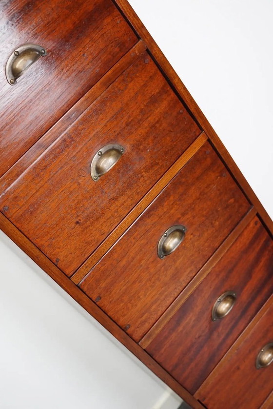 Image 1 of Cabinet d'apothicaire industriel hollandais en acajou, milieu du XXe siècle