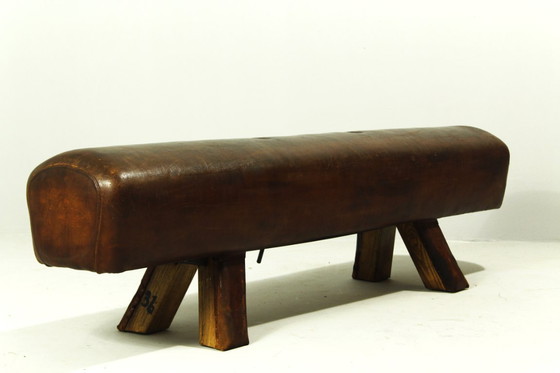 Image 1 of Panca da ginnastica vintage in pelle con maniglie, anni '40