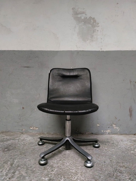Image 1 of Swissform desk chair in chrome and black leather from sitag, 1970s
