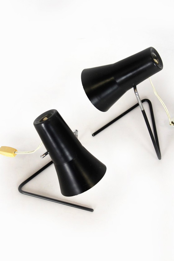 Image 1 of Schwarze Tischleuchten von Josef Hurka für Drupol, 1960er Jahre, 2er-Set