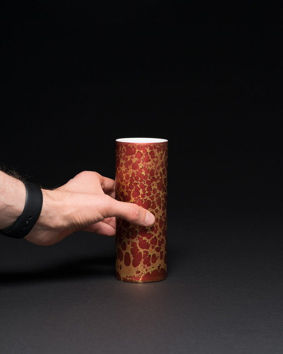 Image 1 of Rosenthal H. Drexler Vase Duo en porcelaine peinte à la main et boîte à couvercle Goldfeuer