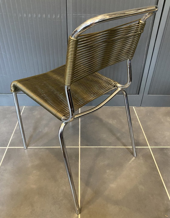 Sedia Scoubidou o Spaghetti Verde Kaki Cromata Vintage 1960 – Sedie da pranzo, Plastica (photo 3 of 20)