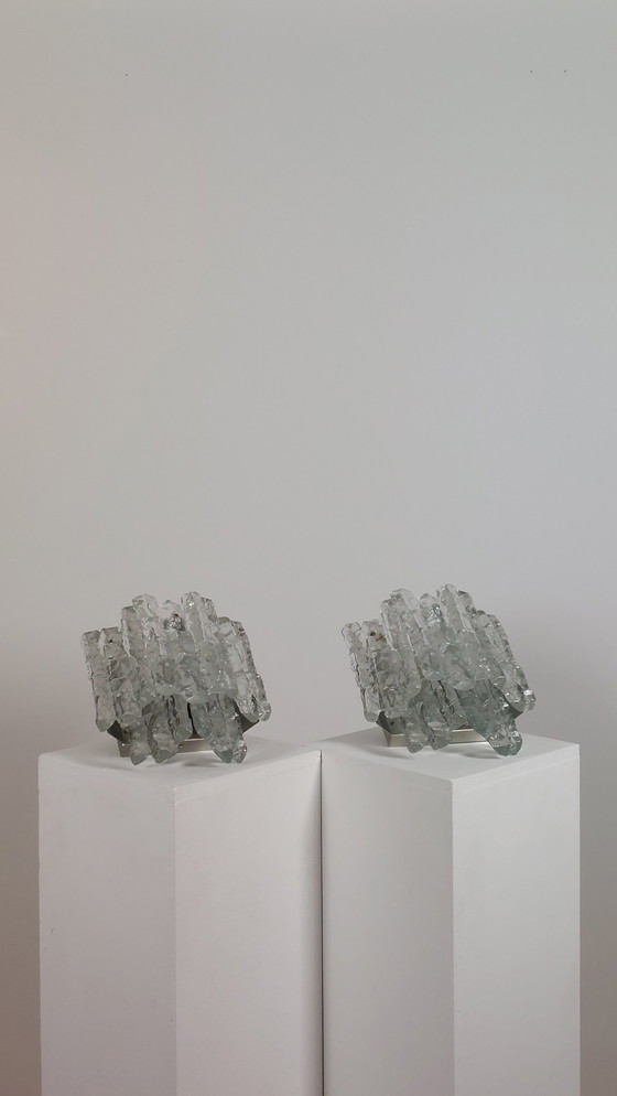 Image 1 of Pair of Magnificent Ice Glass Sconces Designed by J.T.Kalmar for Franken KG (Austria | 1960)