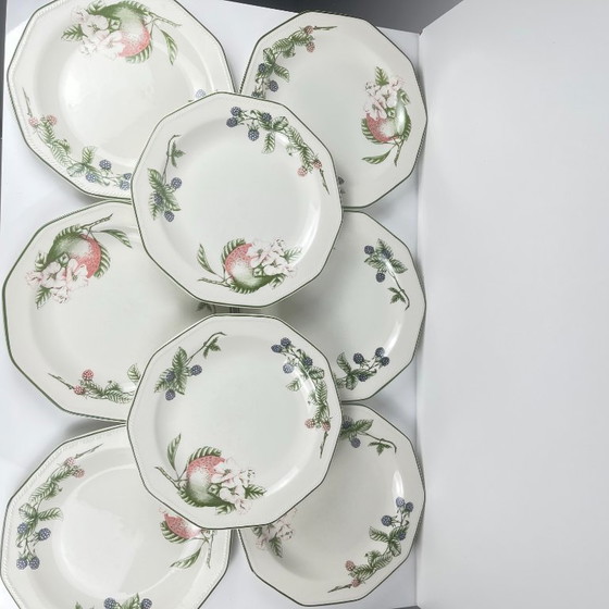 Image 1 of Set van 8 Churchill dinerborden, "Victorian Orchard" patroon, Staffordshire, Engeland