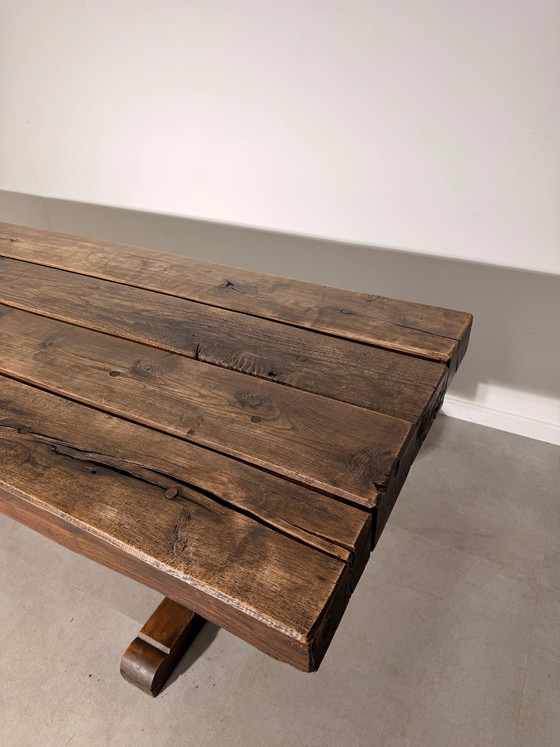 Mesa de comedor rústica de madera maciza con caballetes – Mesas de comedor (photo 6 of 6)