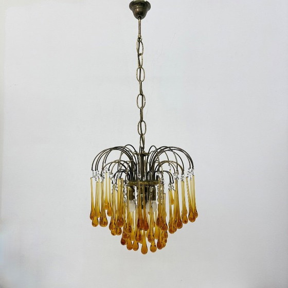 Image 1 of Mid Century Design Murano-Bernsteinglas-Tropfenleuchter, 1970er Jahre