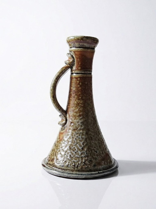 Vintage glazed stoneware candlestick or bud vase signed Le Don
