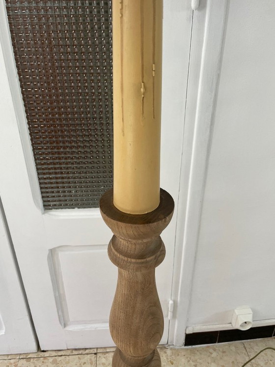 Image 1 of Lampada da terra vintage in legno tornito con paralume in corda, anni '60