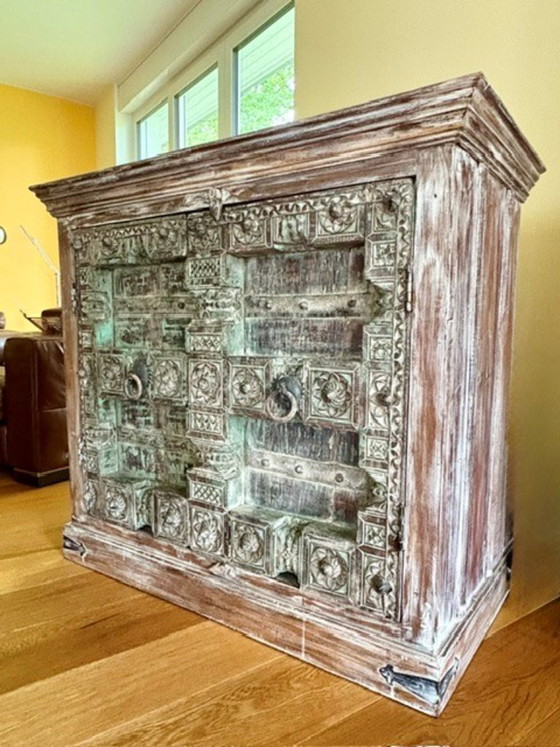 Antique Indian Solid Wood Chest of Drawers | Hand-Carved Unique Piece (photo 3 of 5)
