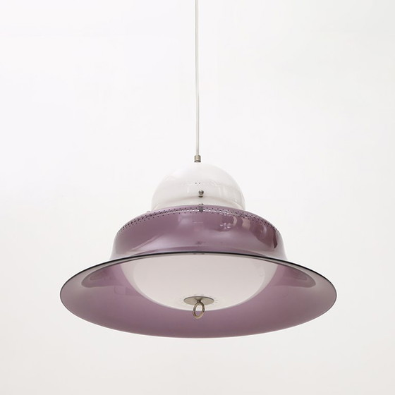 Image 1 of Witte en paarse "KD14" kroonluchter van Sergio Asti voor Kartell, jaren 70.