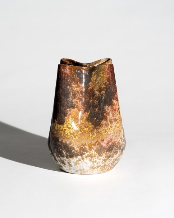 Image 1 of Richard Uhlemeyer Sculptural Studio Ceramic Vase – Rare Organic Form with Crystalline Metallic Glaze, Germany, 1970s